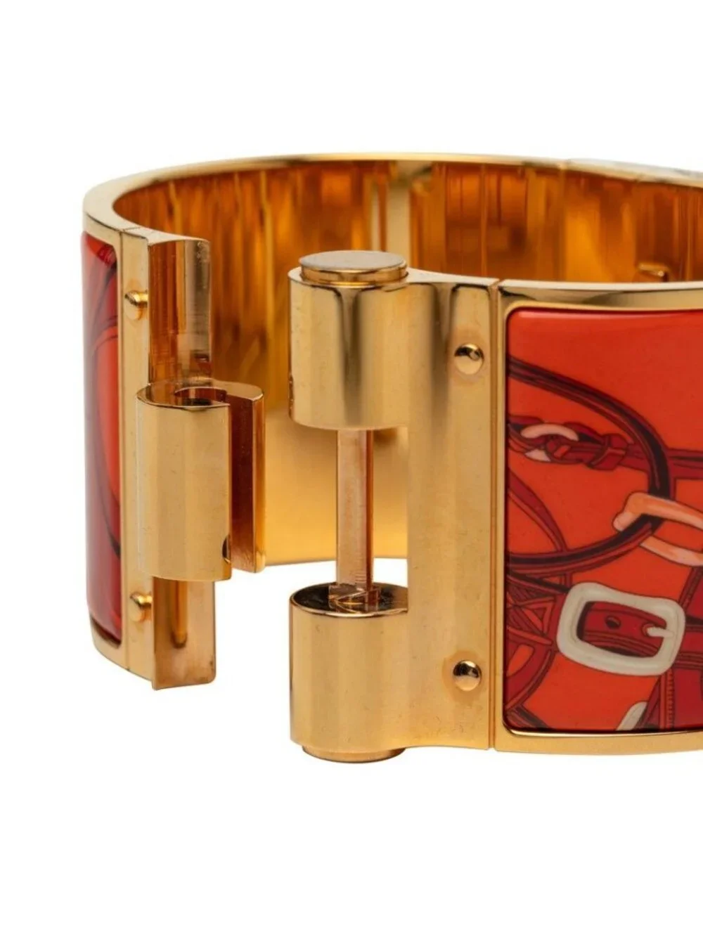 Hermes Enamel Bracelet Bangle Gold Orange Plated